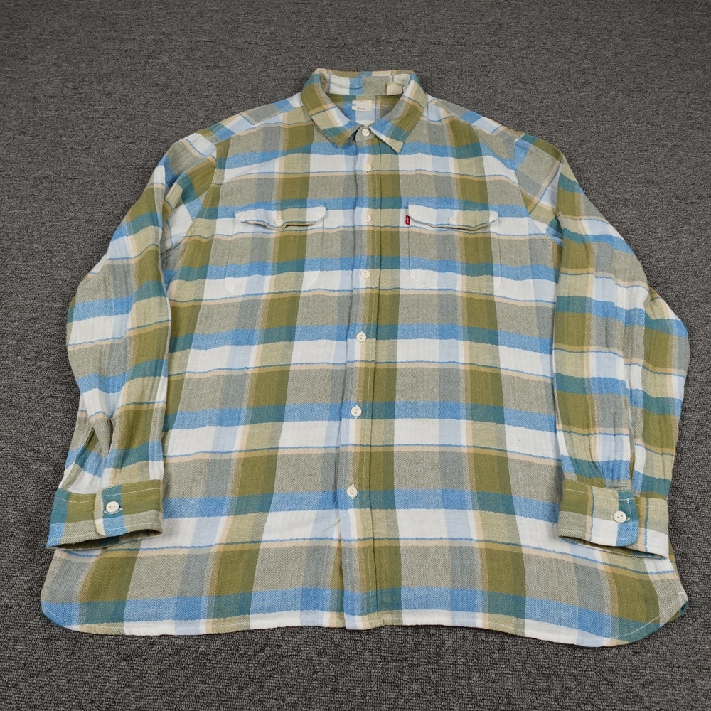 Levis Shirt Mens XL Green Plaid Twill Long Sleeve Button Up Relaxed Casual